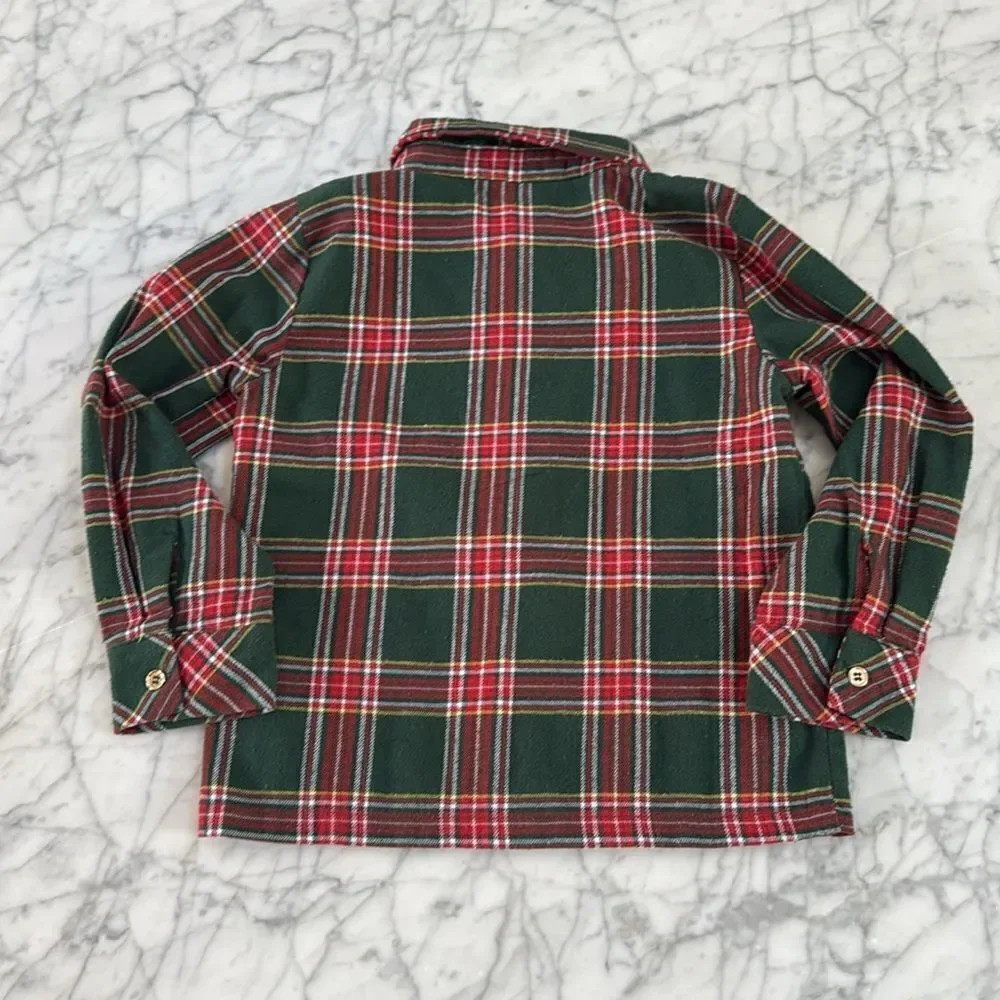 Boys Christmas Holiday Outfit 4-Piece Boys Plaid Shirt & Green Pants